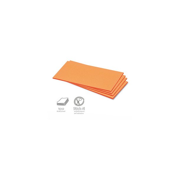 100 Stick-It kort - rektangulrt orange 9,5 x 20,5 cm