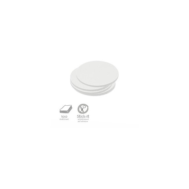 100 Stick-It Cards - round small, white  9,5 cm