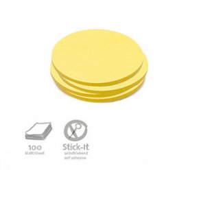 100 Stick-It kort - rund sm, gule  9,5 cm